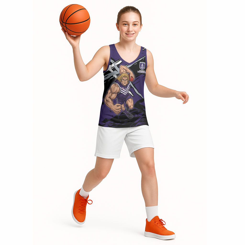 Fremantle Football Club Basketball Jersey Dockers Muscular Mascot Graphic - Abstract Paint Splatter Art