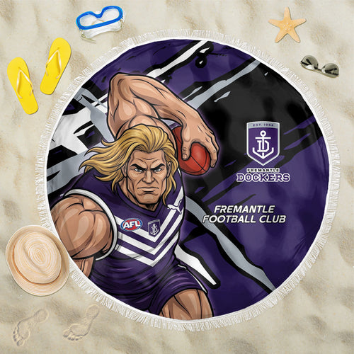 Fremantle Football Club Beach Blanket Dockers Muscular Mascot Graphic - Abstract Paint Splatter Art