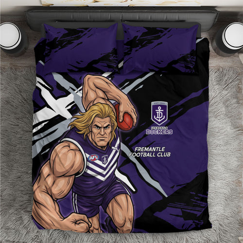 Fremantle Football Club Bedding Set Dockers Muscular Mascot Graphic - Abstract Paint Splatter Art