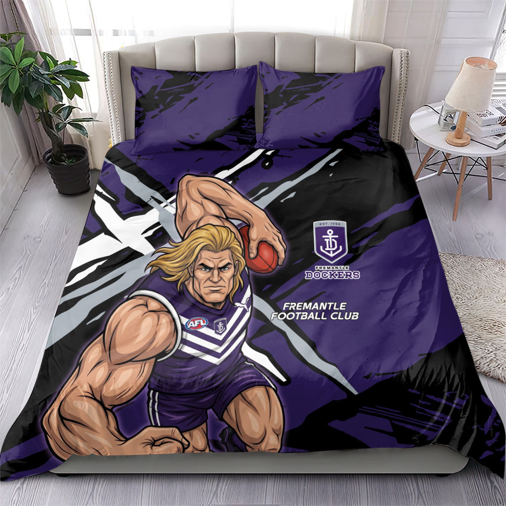 Fremantle Football Club Bedding Set Dockers Muscular Mascot Graphic - Abstract Paint Splatter Art