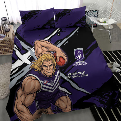 Fremantle Football Club Bedding Set Dockers Muscular Mascot Graphic - Abstract Paint Splatter Art