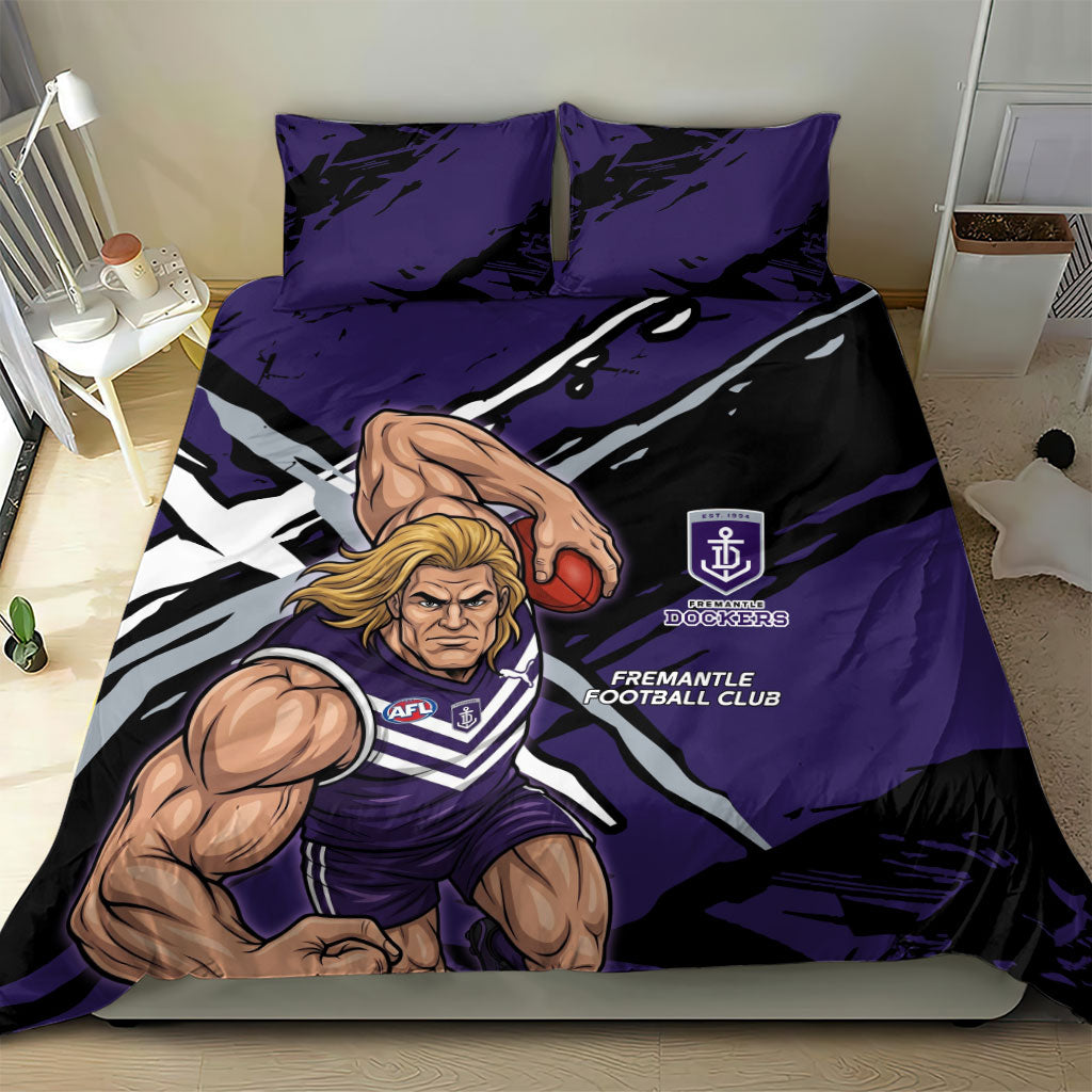 Fremantle Football Club Bedding Set Dockers Muscular Mascot Graphic - Abstract Paint Splatter Art
