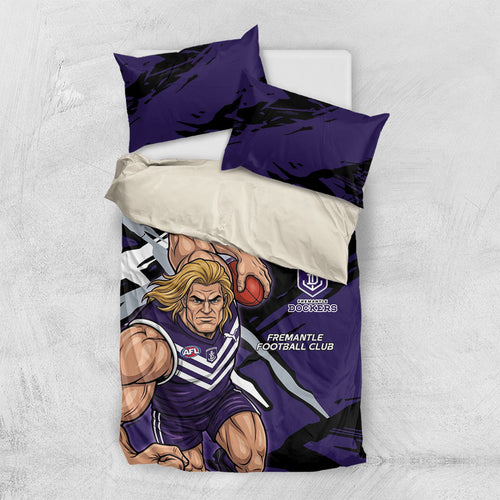 Fremantle Football Club Bedding Set Dockers Muscular Mascot Graphic - Abstract Paint Splatter Art