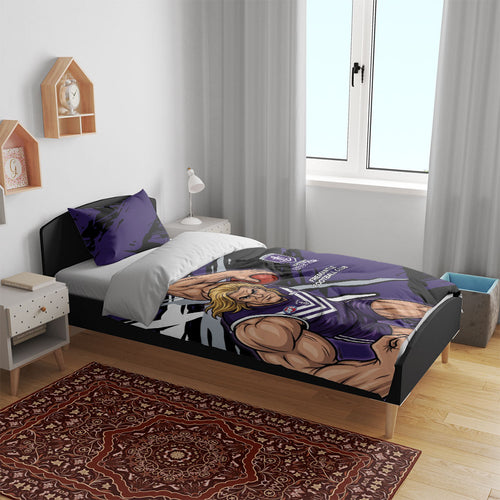 Fremantle Football Club Bedding Set Dockers Muscular Mascot Graphic - Abstract Paint Splatter Art