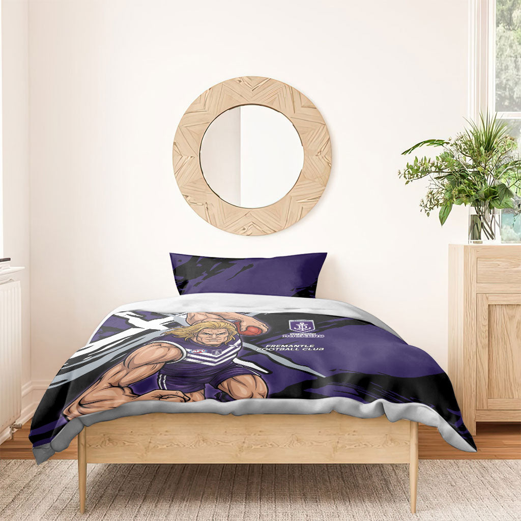 Fremantle Football Club Bedding Set Dockers Muscular Mascot Graphic - Abstract Paint Splatter Art
