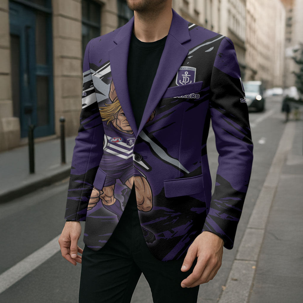 Fremantle Football Club Blazer Dockers Muscular Mascot Graphic - Abstract Paint Splatter Art