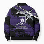 Fremantle Football Club Bomber Puffer Jacket Dockers Muscular Mascot Graphic - Abstract Paint Splatter Art