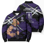 Fremantle Football Club Bomber Puffer Jacket Dockers Muscular Mascot Graphic - Abstract Paint Splatter Art