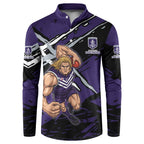 Fremantle Football Club Button Sweatshirt Dockers Muscular Mascot Graphic - Abstract Paint Splatter Art