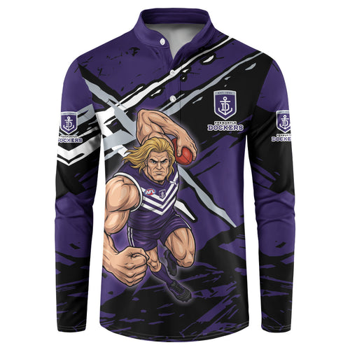 Fremantle Football Club Button Sweatshirt Dockers Muscular Mascot Graphic - Abstract Paint Splatter Art