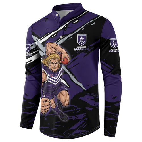 Fremantle Football Club Button Sweatshirt Dockers Muscular Mascot Graphic - Abstract Paint Splatter Art