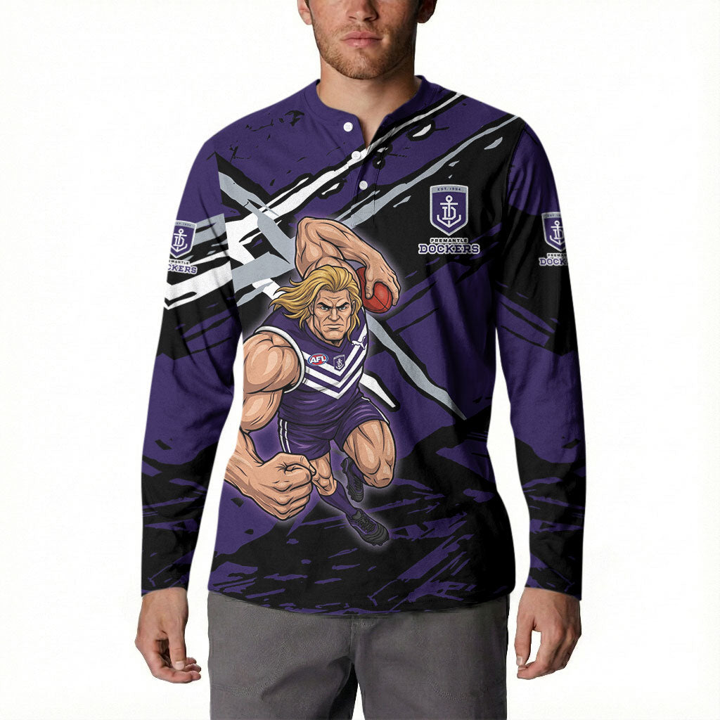Fremantle Football Club Button Sweatshirt Dockers Muscular Mascot Graphic - Abstract Paint Splatter Art