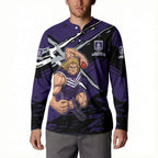 Fremantle Football Club Button Sweatshirt Dockers Muscular Mascot Graphic - Abstract Paint Splatter Art