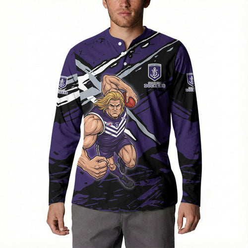 Fremantle Football Club Button Sweatshirt Dockers Muscular Mascot Graphic - Abstract Paint Splatter Art