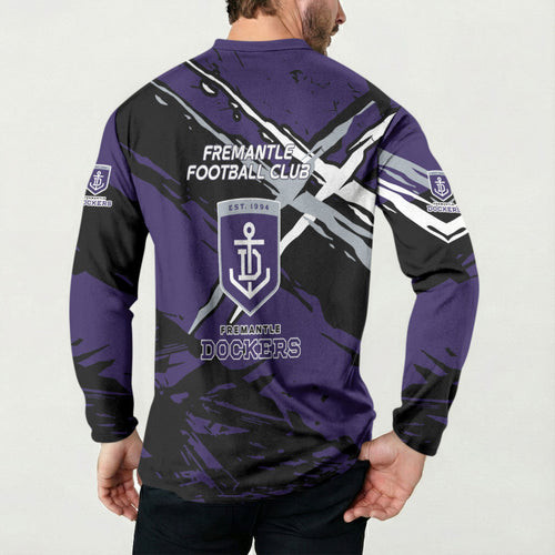 Fremantle Football Club Button Sweatshirt Dockers Muscular Mascot Graphic - Abstract Paint Splatter Art