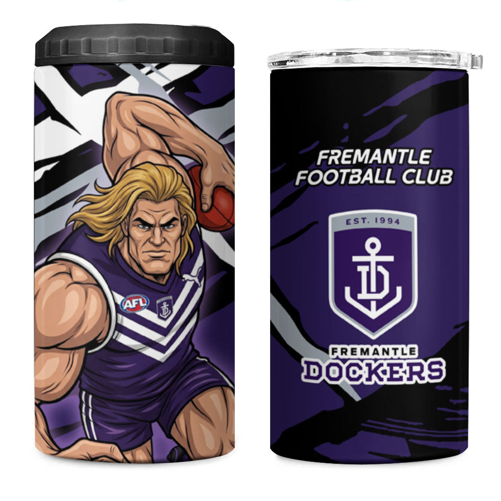 Fremantle Football Club 4 in 1 Can Cooler Tumbler Dockers Muscular Mascot Graphic - Abstract Paint Splatter Art