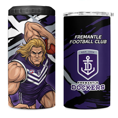 Fremantle Football Club 4 in 1 Can Cooler Tumbler Dockers Muscular Mascot Graphic - Abstract Paint Splatter Art