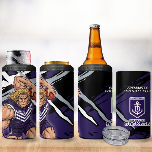 Fremantle Football Club 4 in 1 Can Cooler Tumbler Dockers Muscular Mascot Graphic - Abstract Paint Splatter Art