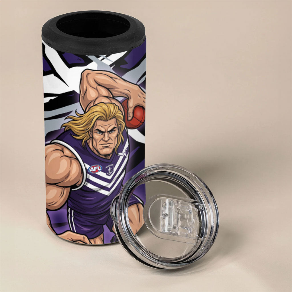 Fremantle Football Club 4 in 1 Can Cooler Tumbler Dockers Muscular Mascot Graphic - Abstract Paint Splatter Art