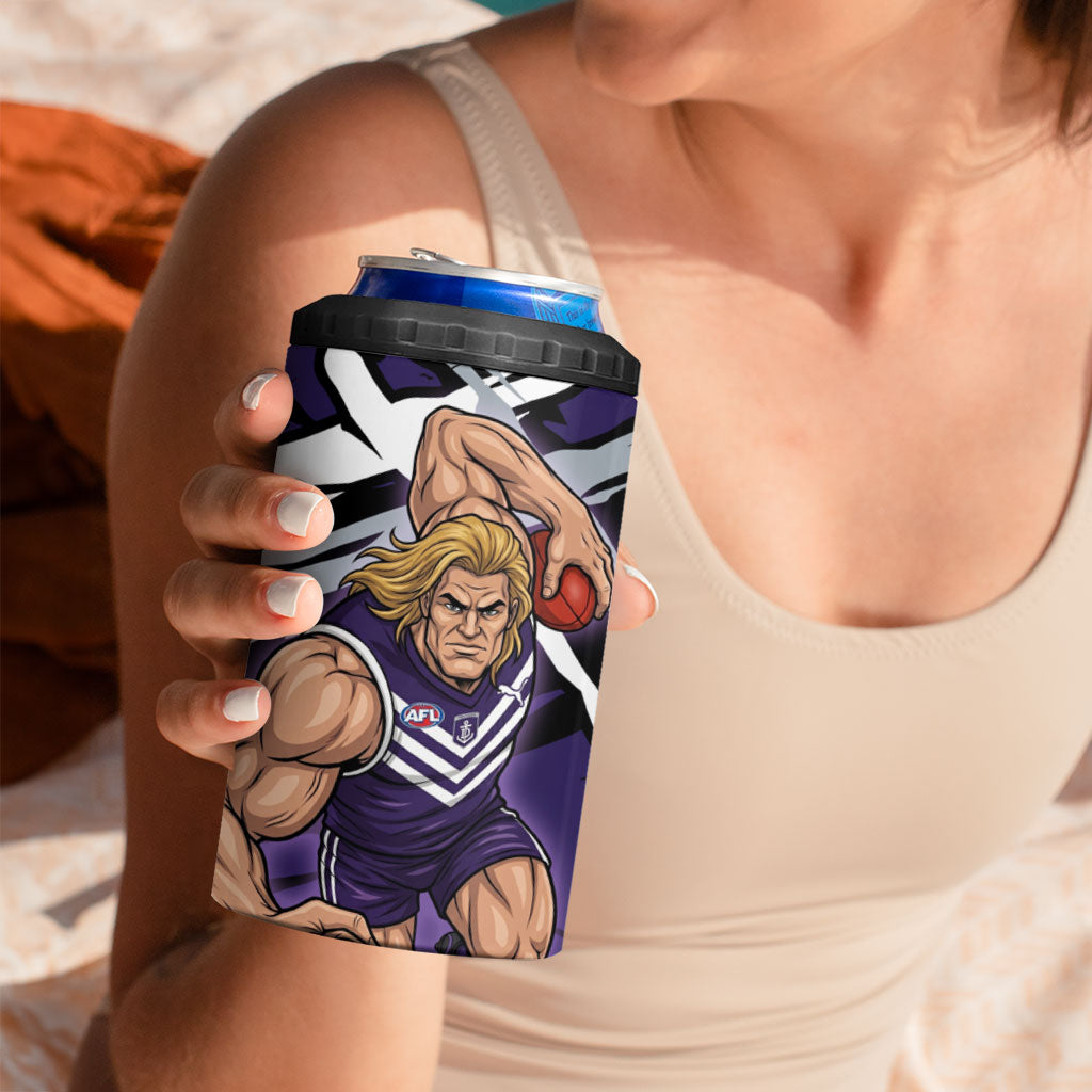 Fremantle Football Club 4 in 1 Can Cooler Tumbler Dockers Muscular Mascot Graphic - Abstract Paint Splatter Art