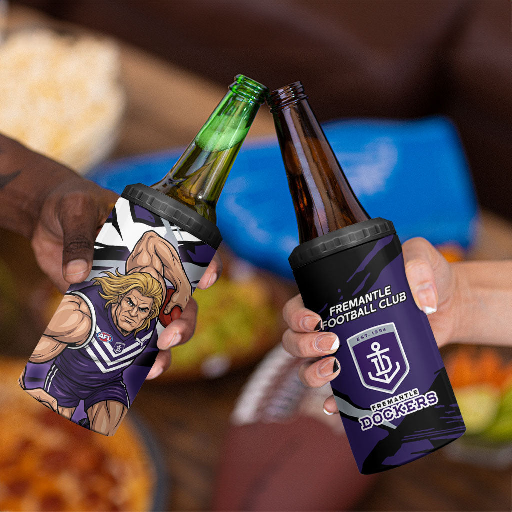 Fremantle Football Club 4 in 1 Can Cooler Tumbler Dockers Muscular Mascot Graphic - Abstract Paint Splatter Art
