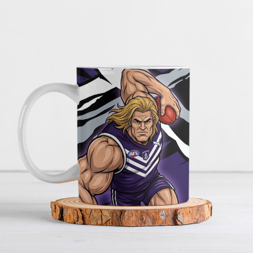 Fremantle Football Club Ceramic Mug Dockers Muscular Mascot Graphic - Abstract Paint Splatter Art