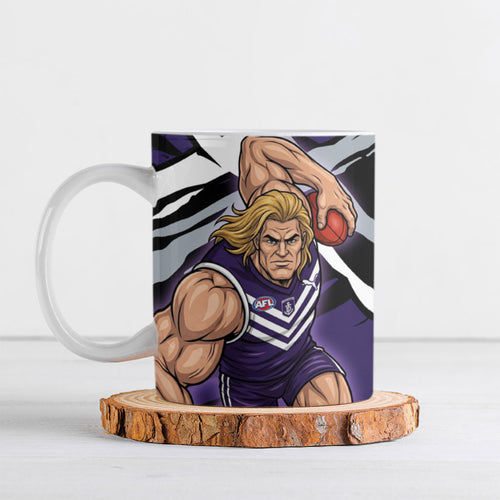 Fremantle Football Club Ceramic Mug Dockers Muscular Mascot Graphic - Abstract Paint Splatter Art