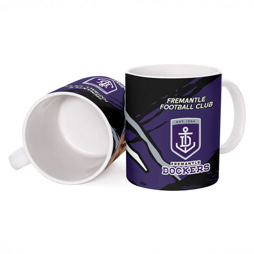 Fremantle Football Club Ceramic Mug Dockers Muscular Mascot Graphic - Abstract Paint Splatter Art