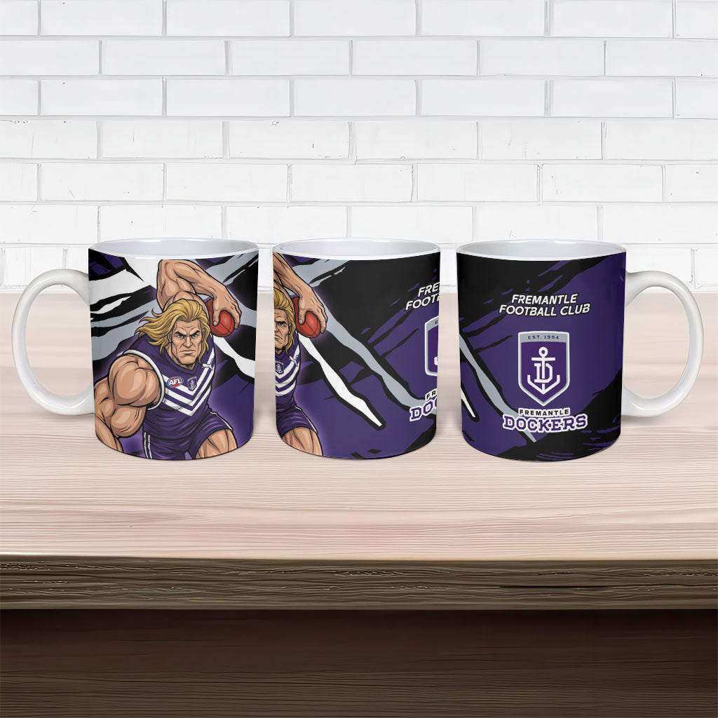 Fremantle Football Club Ceramic Mug Dockers Muscular Mascot Graphic - Abstract Paint Splatter Art