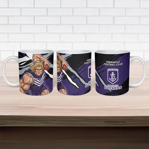 Fremantle Football Club Ceramic Mug Dockers Muscular Mascot Graphic - Abstract Paint Splatter Art