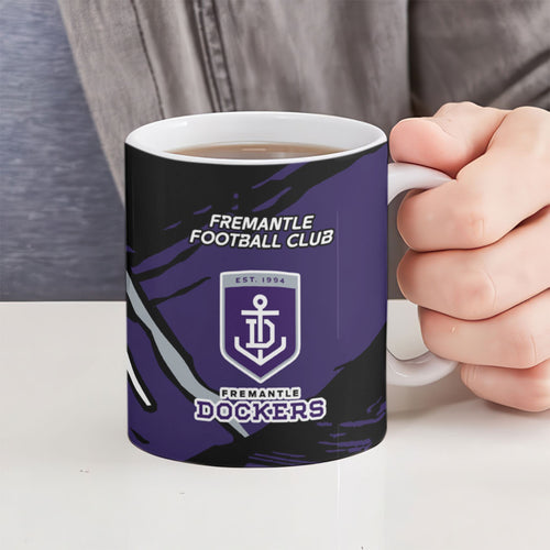 Fremantle Football Club Ceramic Mug Dockers Muscular Mascot Graphic - Abstract Paint Splatter Art