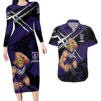 Fremantle Football Club Couples Matching Long Sleeve Bodycon Dress and Hawaiian Shirt Dockers Muscular Mascot Graphic - Abstract Paint Splatter Art