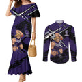 Fremantle Football Club Couples Matching Mermaid Dress and Long Sleeve Button Shirt Dockers Muscular Mascot Graphic - Abstract Paint Splatter Art
