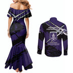 Fremantle Football Club Couples Matching Mermaid Dress and Long Sleeve Button Shirt Dockers Muscular Mascot Graphic - Abstract Paint Splatter Art