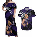 Fremantle Football Club Couples Matching Off Shoulder Maxi Dress and Hawaiian Shirt Dockers Muscular Mascot Graphic - Abstract Paint Splatter Art