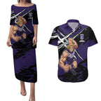 Fremantle Football Club Couples Matching Puletasi and Hawaiian Shirt Dockers Muscular Mascot Graphic - Abstract Paint Splatter Art