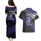 Fremantle Football Club Couples Matching Puletasi and Hawaiian Shirt Dockers Muscular Mascot Graphic - Abstract Paint Splatter Art