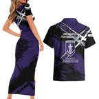 Fremantle Football Club Couples Matching Short Sleeve Bodycon Dress and Hawaiian Shirt Dockers Muscular Mascot Graphic - Abstract Paint Splatter Art