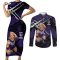 Fremantle Football Club Couples Matching Short Sleeve Bodycon Dress and Long Sleeve Button Shirt Dockers Muscular Mascot Graphic - Abstract Paint Splatter Art
