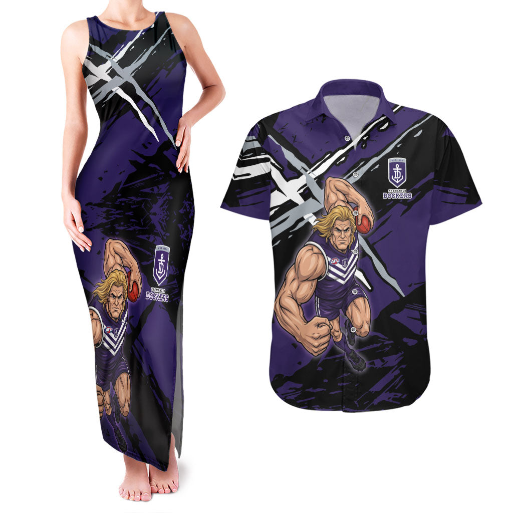 Fremantle Football Club Couples Matching Tank Maxi Dress and Hawaiian Shirt Dockers Muscular Mascot Graphic - Abstract Paint Splatter Art