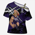 Fremantle Football Club Cross Shoulder Shirt Dockers Muscular Mascot Graphic - Abstract Paint Splatter Art