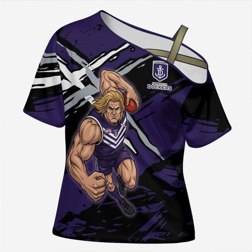 Fremantle Football Club Cross Shoulder Shirt Dockers Muscular Mascot Graphic - Abstract Paint Splatter Art