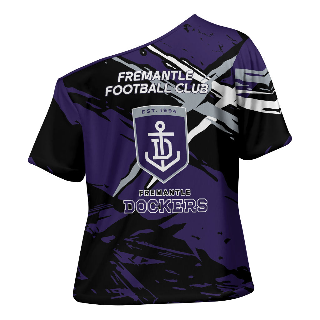 Fremantle Football Club Cross Shoulder Shirt Dockers Muscular Mascot Graphic - Abstract Paint Splatter Art