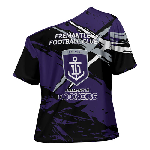 Fremantle Football Club Cross Shoulder Shirt Dockers Muscular Mascot Graphic - Abstract Paint Splatter Art