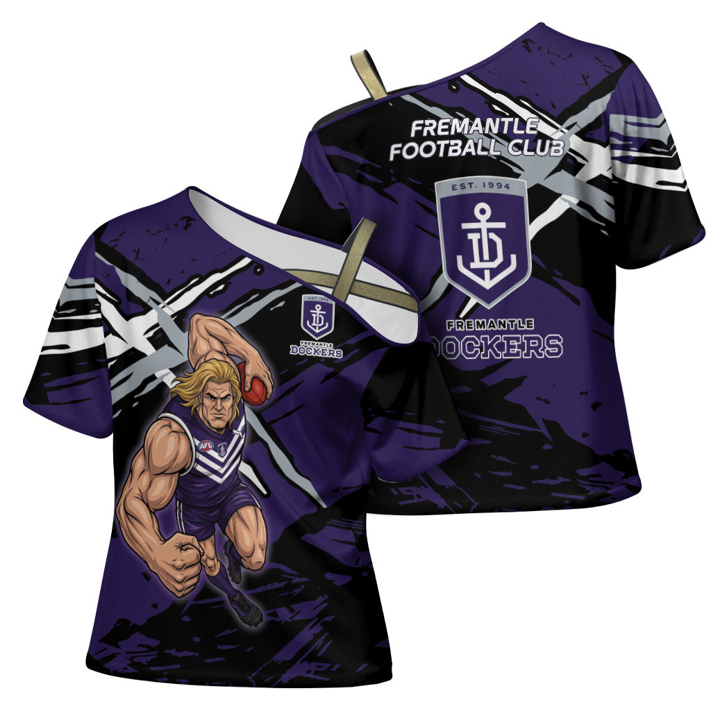 Fremantle Football Club Cross Shoulder Shirt Dockers Muscular Mascot Graphic - Abstract Paint Splatter Art