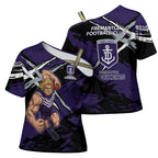Fremantle Football Club Cross Shoulder Shirt Dockers Muscular Mascot Graphic - Abstract Paint Splatter Art
