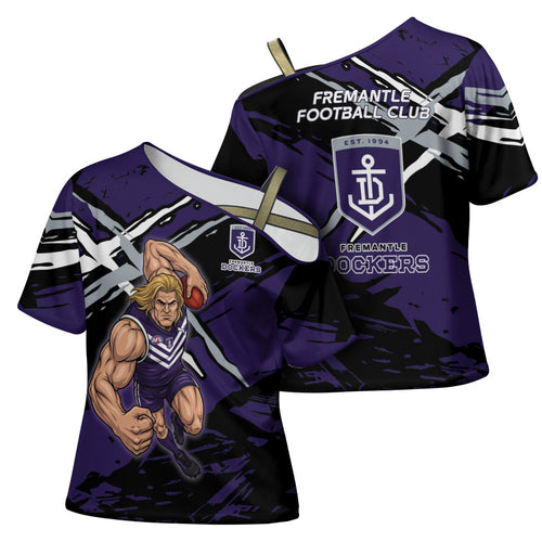 Fremantle Football Club Cross Shoulder Shirt Dockers Muscular Mascot Graphic - Abstract Paint Splatter Art