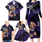 Fremantle Football Club Family Matching Long Sleeve Bodycon Dress and Hawaiian Shirt Dockers Muscular Mascot Graphic - Abstract Paint Splatter Art