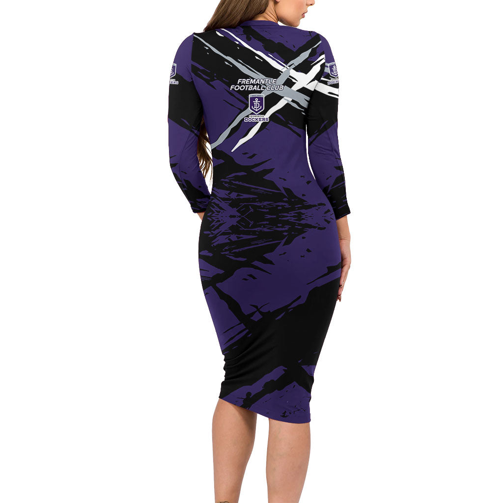 Fremantle Football Club Family Matching Long Sleeve Bodycon Dress and Hawaiian Shirt Dockers Muscular Mascot Graphic - Abstract Paint Splatter Art