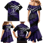Fremantle Football Club Family Matching Mermaid Dress and Hawaiian Shirt Dockers Muscular Mascot Graphic - Abstract Paint Splatter Art